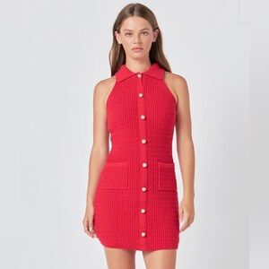 Red crocheted mini dress, red halter style mini, Endless Rose red crochet dress